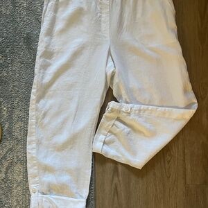 Pure Jill linen conservative Lagenlook minimalist roll tan cuff pants